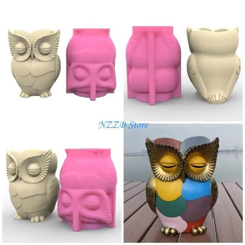 

T21F Owl Pen Holder Silicone Mold Desktop Ornament Planter Flowerpot Molds Epoxy Resin Mold DIY Plaster Making