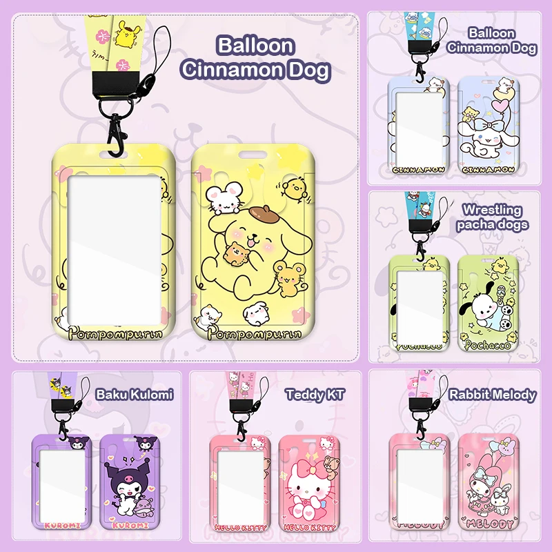 Sanurgente-Porte-cartes photo, Melody, Hello Kitty, Kuromi, Manches pour cartes, Pendentif pour carte de repas, Juste de protection pour carte de bus