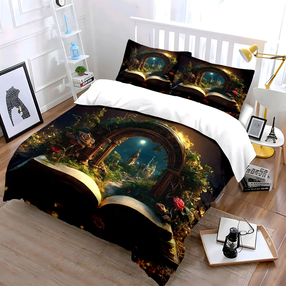 Fantasy Book Decor Set - Home Soft Skin-Friendly Bedding Set Includes 1 Duvet Cover And 2 Pillowcase, Gift