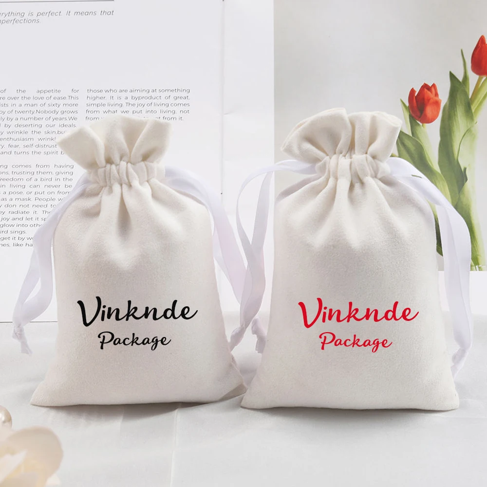 

Custom Logo Flannel Velevt Bags Drawstring Jewelry Packaging Pouches Earrings Perfume Candle Ring Storage Sack Wedding Gift Box