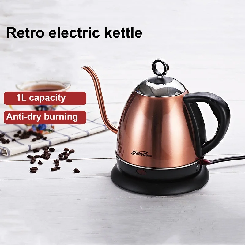 1L ไฟฟ้ากาต้มน้ํา Long Spout เครื่องชงกาแฟ 304 กาน้ําชาสแตนเลสในครัวเรือน Quick กาต้มน้ํา Auto Power Off เครื่องมือห้องครัว 1360W