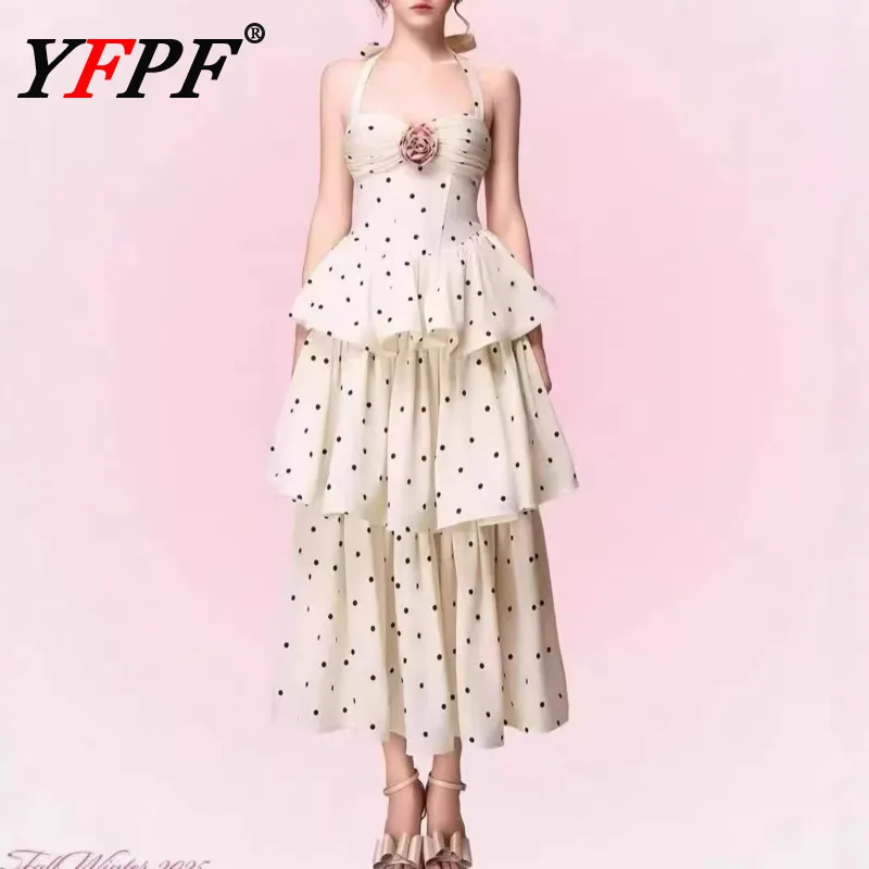 

Модное женское платье YFPF с принтом в горошек, без рукавов, на шнуровке, с открытой спиной, с оборками, в стиле пэчворк, элегантное, новинка 2026 года