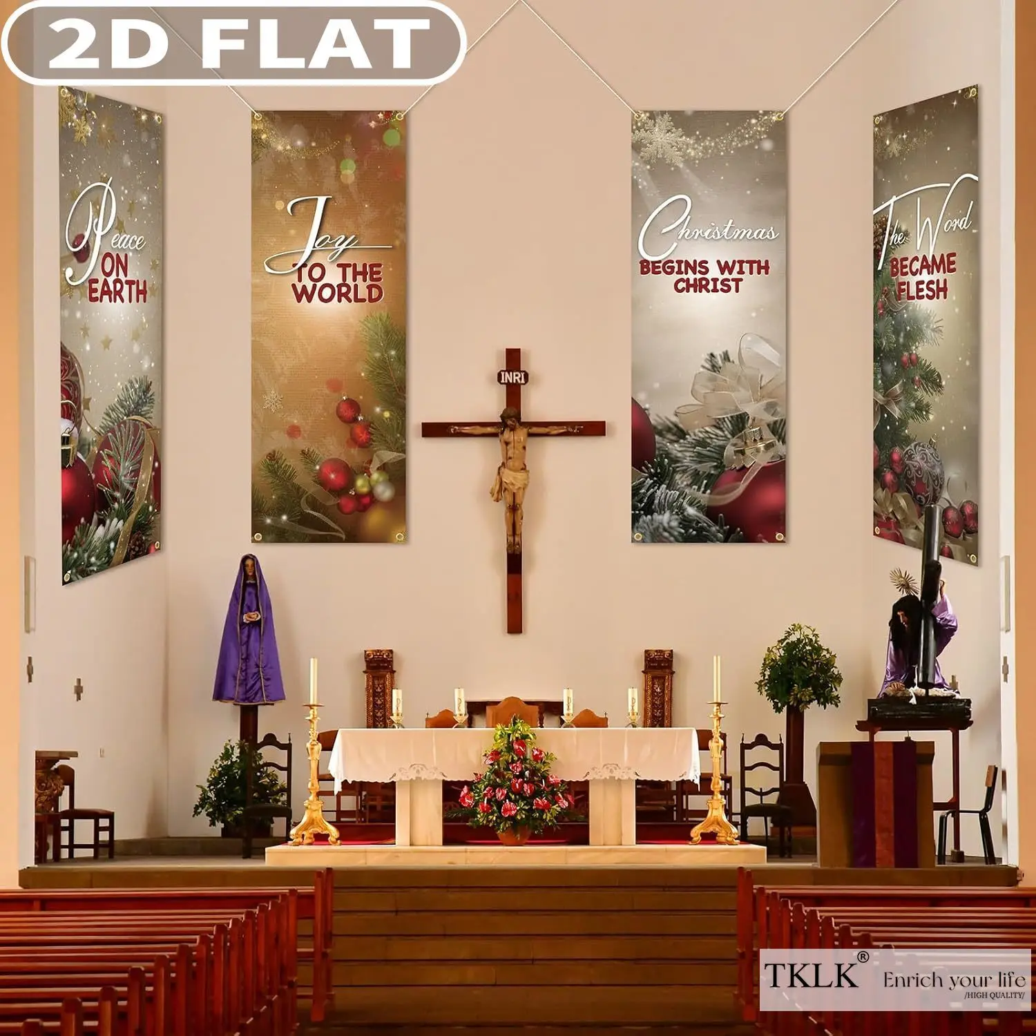 4Pcs Church Banners for Sanctuary 2 X 6Feet Durable Polyester Christmas Banner Bible Verses Wall