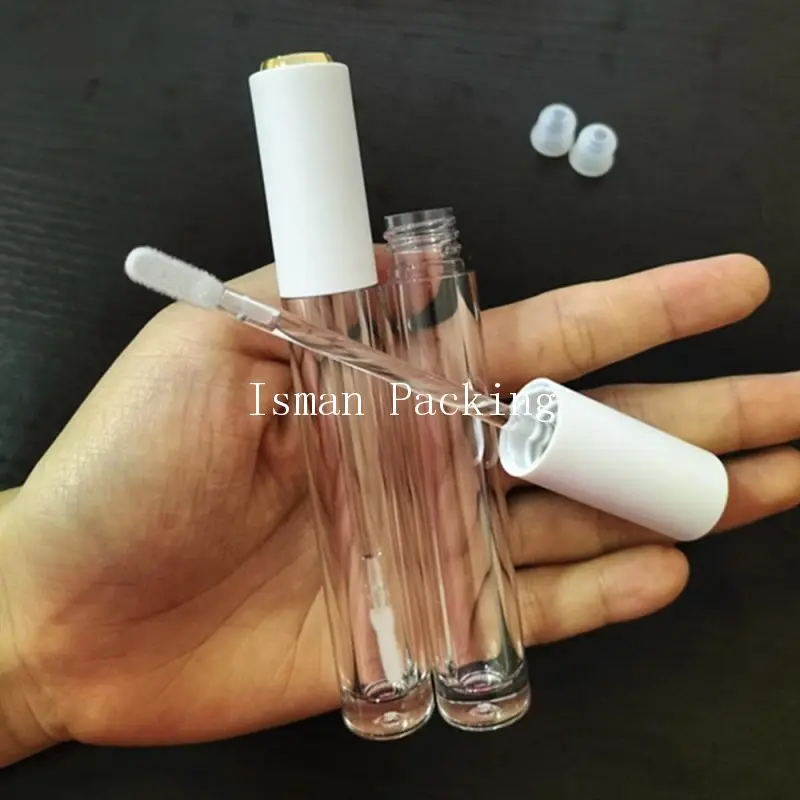 

50Pcs luxury matte white gold top lipgloss packaging refillable clear lip gloss container tubes with wands brush 4ml