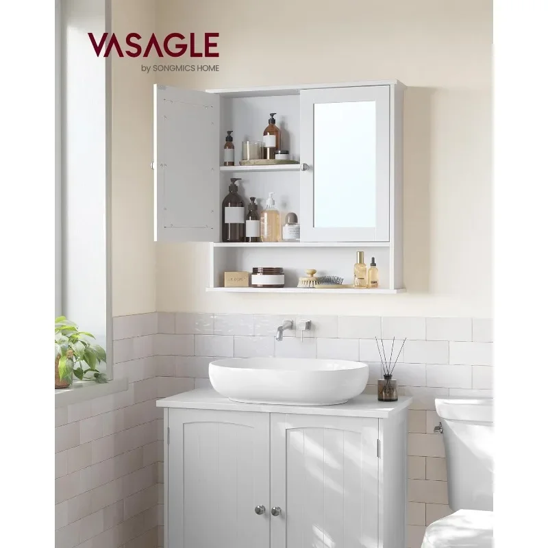 

VASAGLE Bathroom Cabinet with Mirror, Wall Cabinet with Mirrored Doors, Adjustable Shelf, Open Compartment, Wall-Mounted