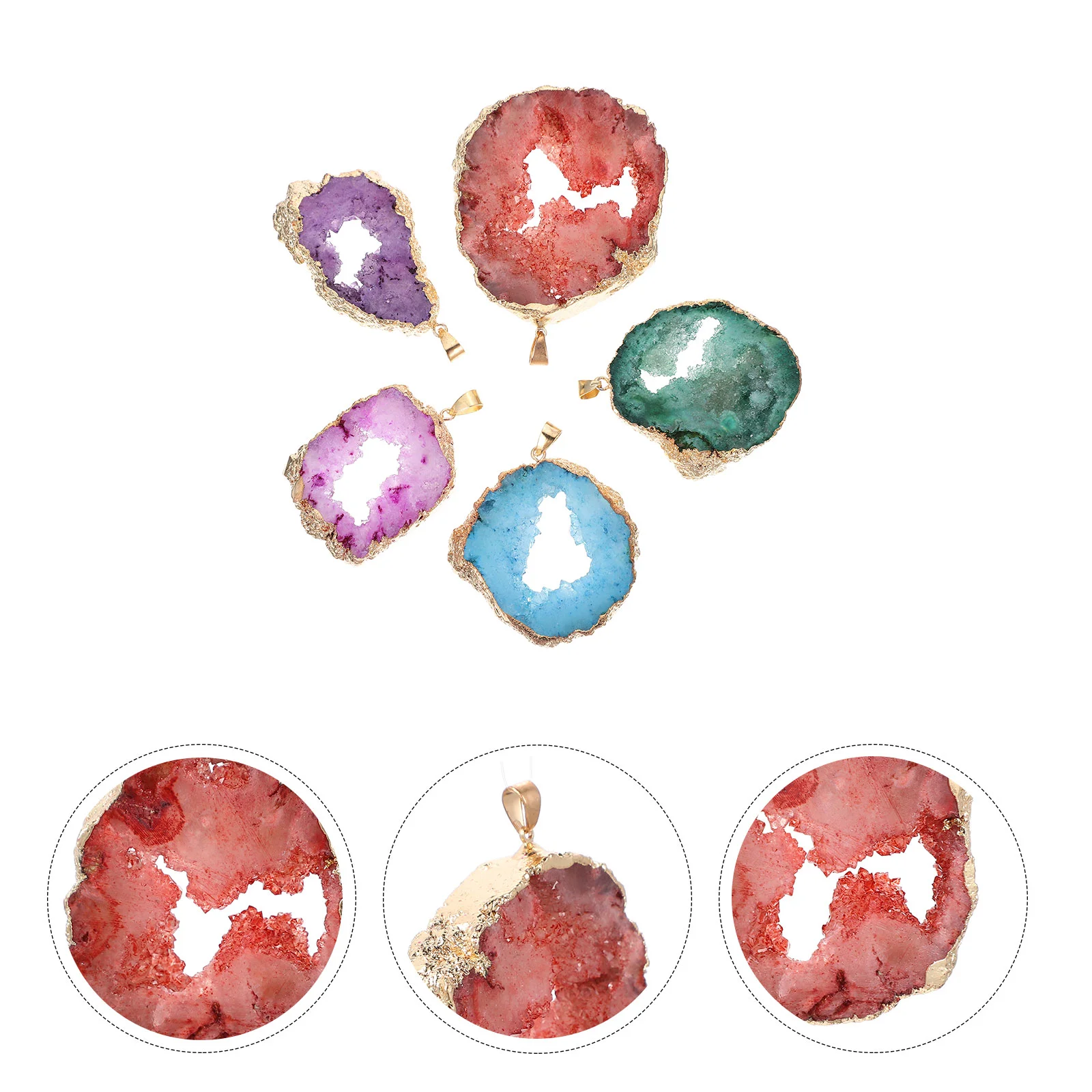 5 Pcs Agate Geode Pendant Jewelry Making Pendants Creative Stone Shape Alloy Natural Decoration Slices