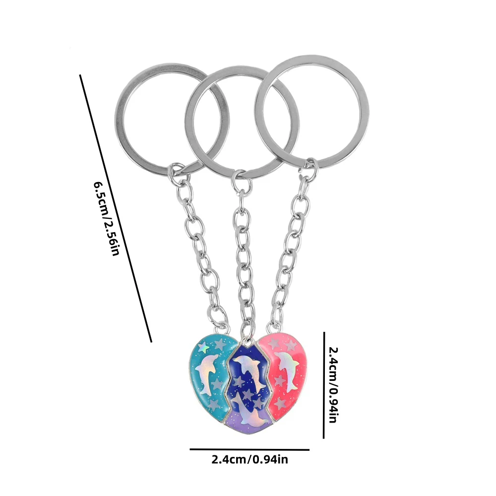 Lovecryst 3 قطعة/المجموعة لطيف على شكل قلب دولفين الترتر خياطة أفضل صديق Bestie مفتاح سلسلة للفتيات موضة هدايا الصداقة