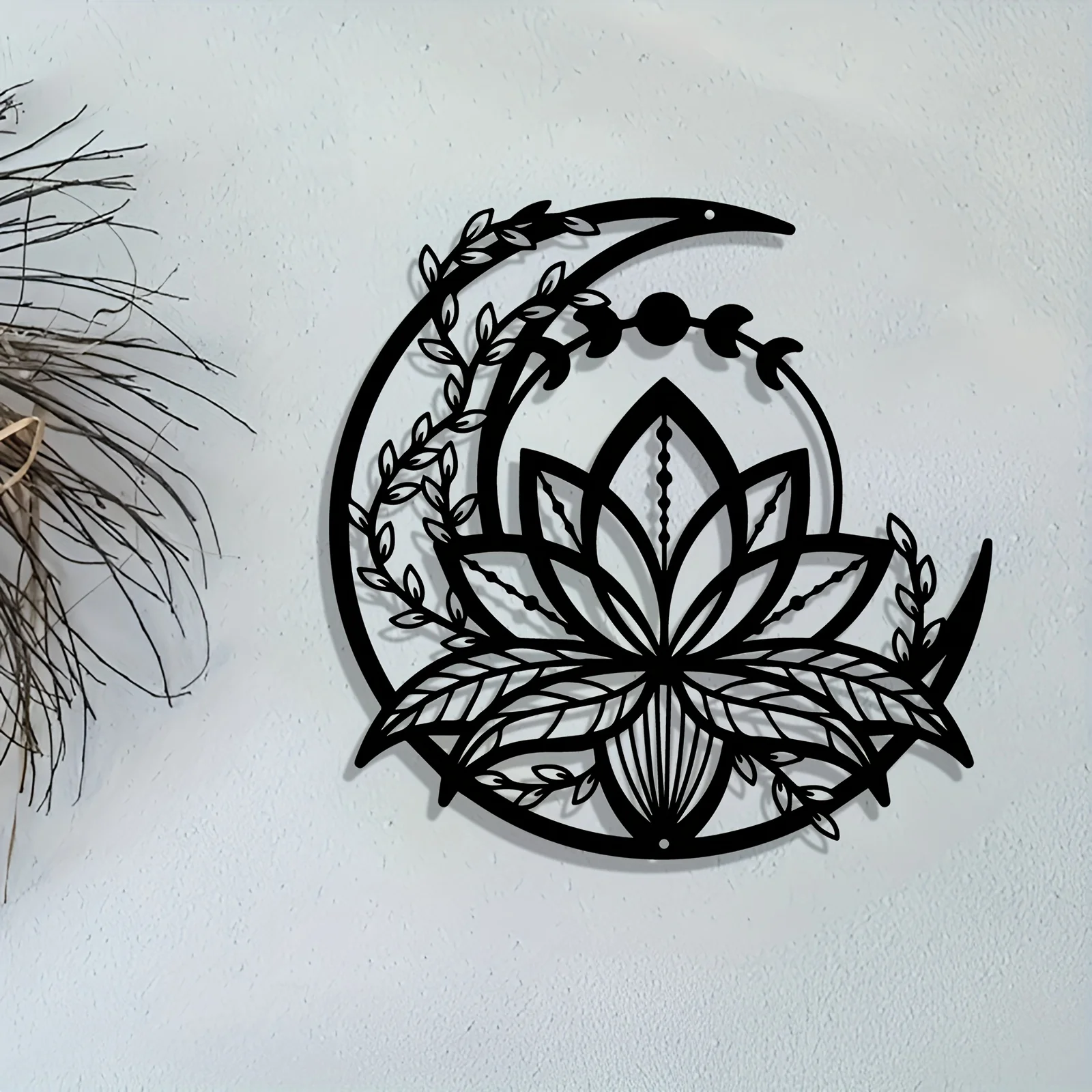 NBEADS Matte Silhouette Metal Moon Phase Lotus Flower Wall Art Rustproof Indoor Outdoor Hanging Decor for Home Garden Hotel Offi