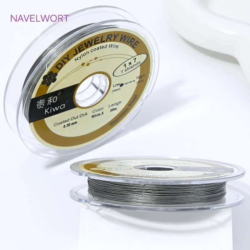 50 m Rolle 0,3/0,38 mm weißer rhodiumgoldener Stahldraht, nylonbeschichteter Edelstahl-Perlendraht für die Schmuckherstellung, DIY-Armbandzubehör – Detail 26