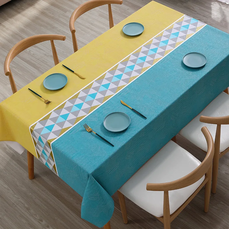 Nordic Style Tablecloth Blue Geometric Waterproof Dinning Table Cover Wedding Party Rectangular Table Cloth Home Kitchen Decor