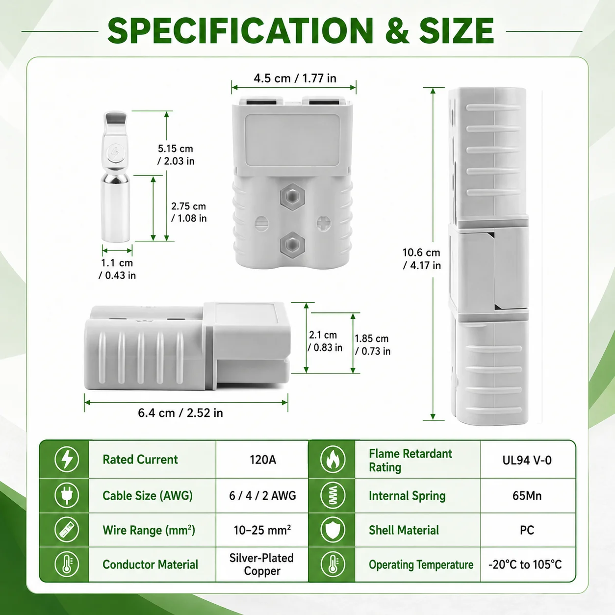 120A High Current Battery Connector Plug with Wire Loop Cover, Quick Disconnect Power Connector Kit with 4 Terminals & Soft Plug