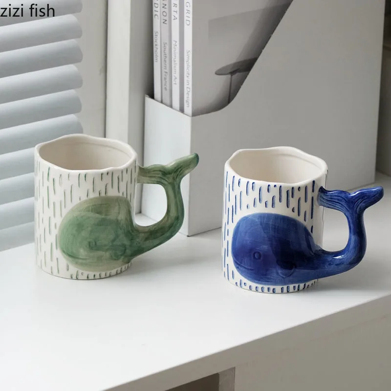 Creative Ceramic Tea Coffee Mug Cartoon Dolphin Whale Tail Handle Cute Fish Cup Shark Goldfish Children's Breakfast Milk Mug