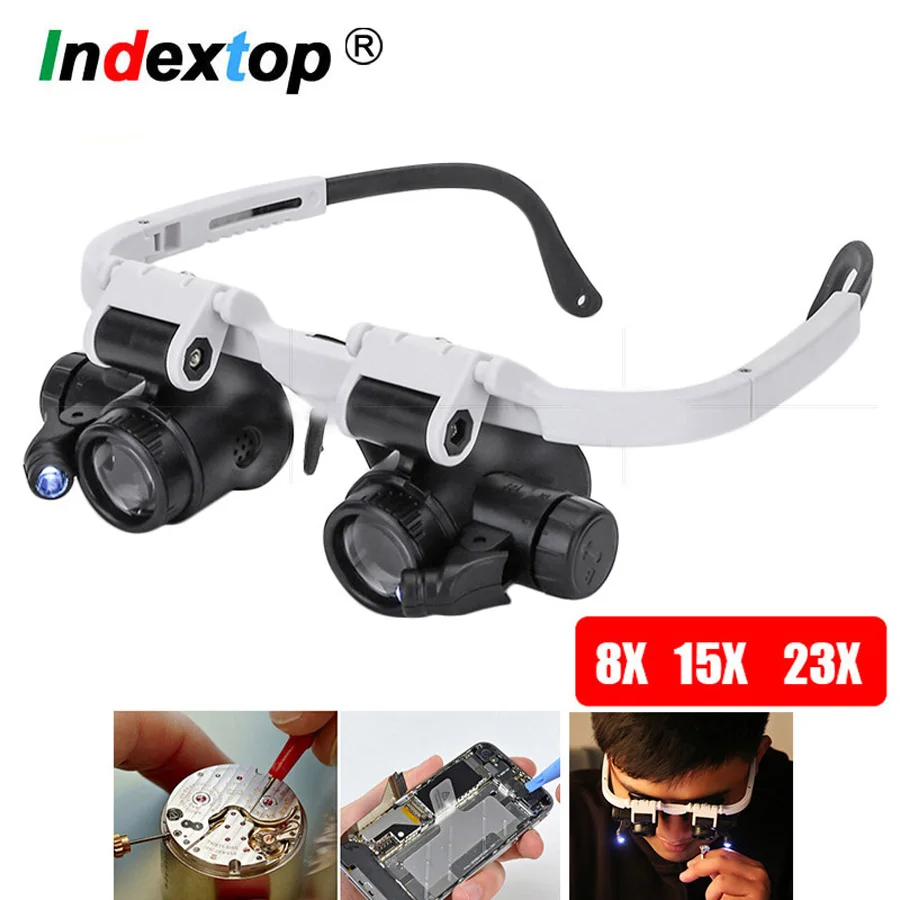 

LED Headband Magnifier Hands Free Magnifying Glasses For Jewelry Loupe Watch Electronic Repair 8x 15x 23x Lens Loupe