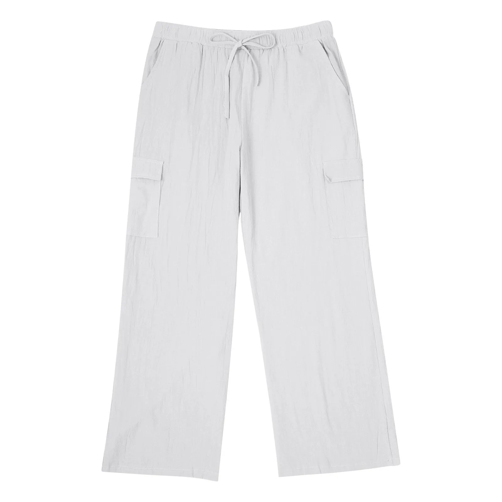 Men's Solid Color Cargo Linen Drawstring Multi Pocket Straight Tube Plain Color Comfortable Breathable Outdoor Pants Year