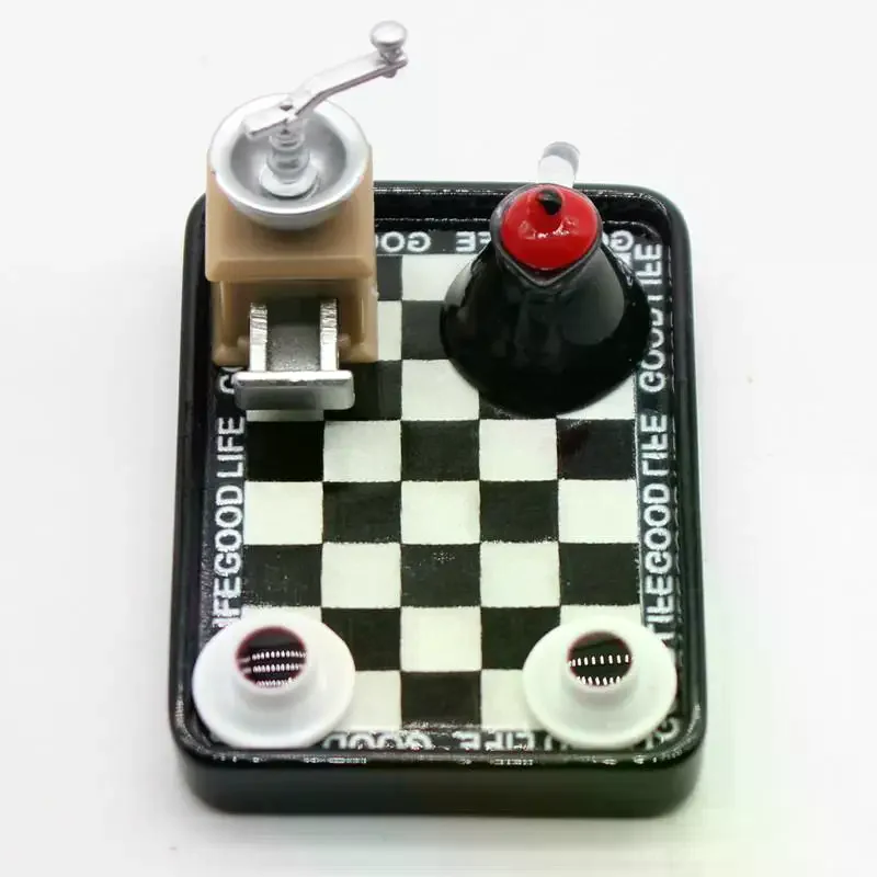 Dollhouse Miniature Coffee Maker Grinder Black And White Checkered Dinner Plate Set Model For Doll House Decor Pretend Play Toys