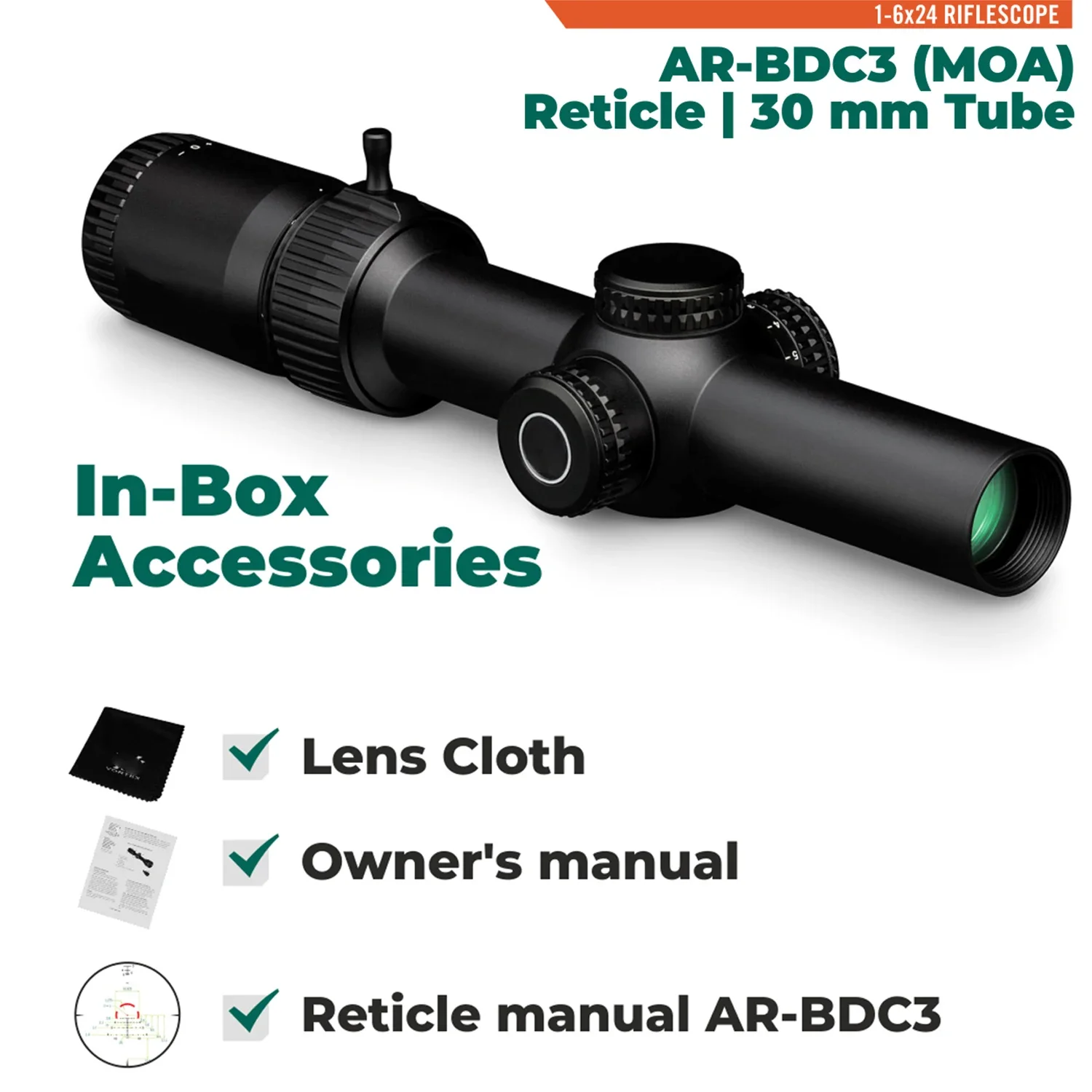 100% Original Tactical 1-6x24 Optics Strike Second Focal Plane Riflescopes 30mm Tube BDC-3 (MOA) Reticle Rifle Scope Sight