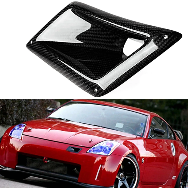 2X Left Side Real Carbon Fiber Board Car Front Bumper Air Vent Intake Outlet Duct Cover Trim For Nissan 350Z Z33 03-09