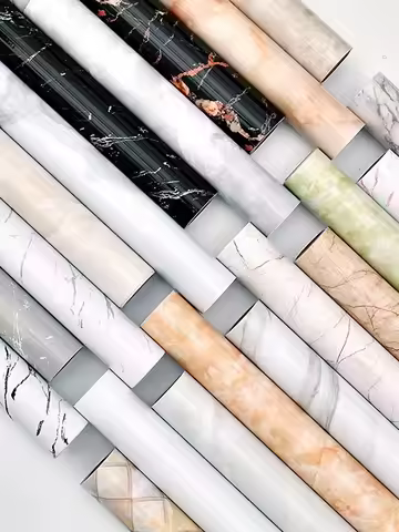 Self adhesive marble patterned kitchen wallpaper, waterproof and oil resistant roll material, easy for home decoration