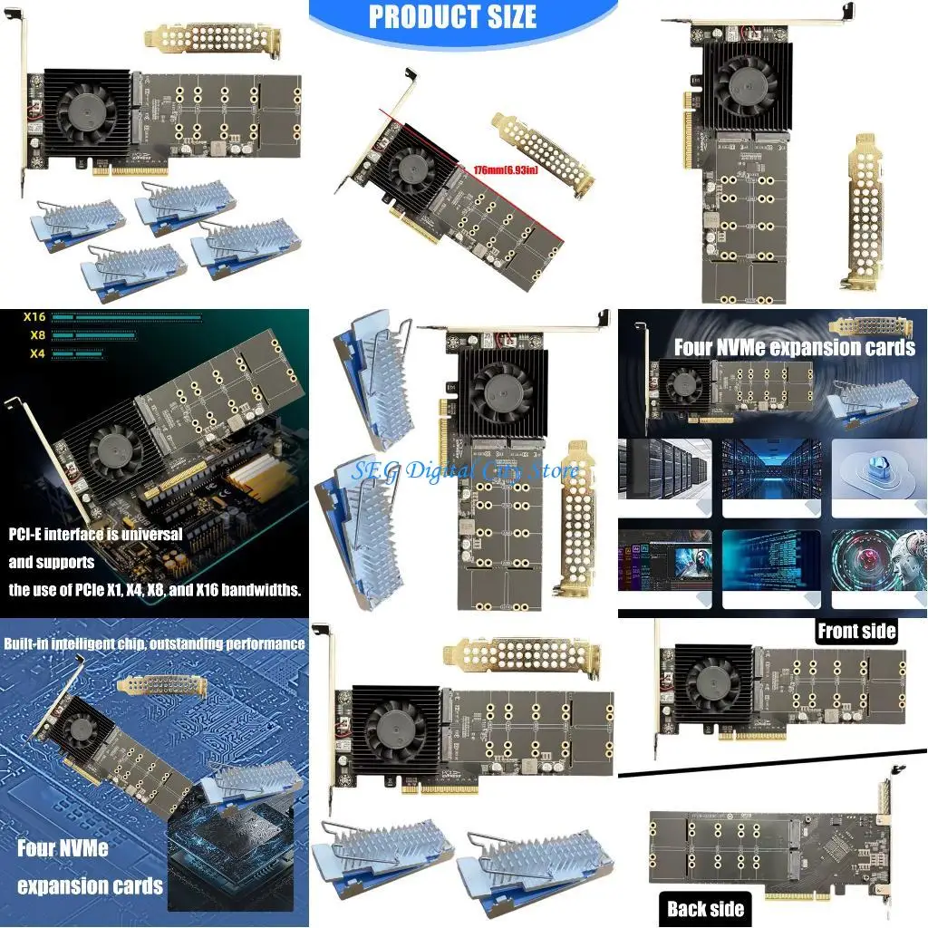 

U75B Plugs Play 4Port M.2 NVMe PCIe4.0 Expansion Card No Motherboards BIOS Configuration Need