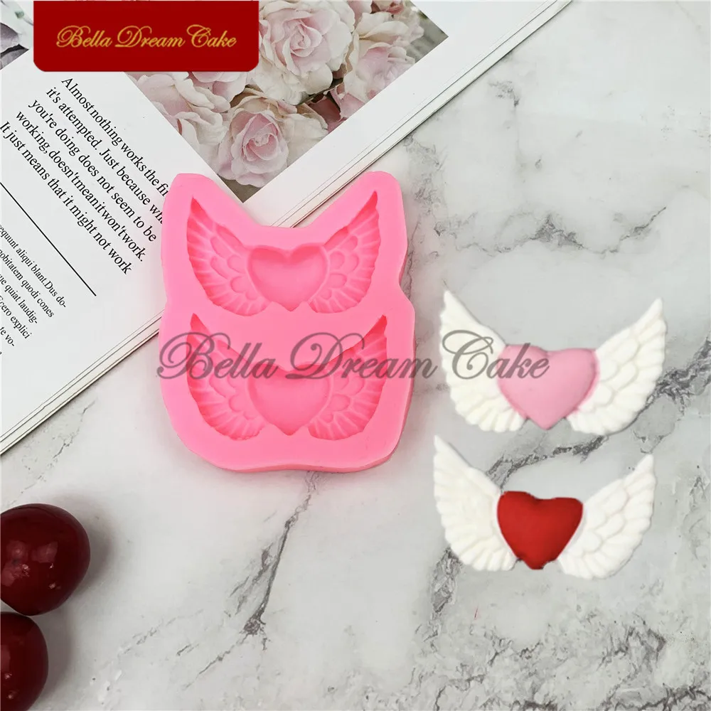 Flying Heart Wings Design Silicone Mold Valentine\'s Day DIY Fondant Biscuits Mould Cake Decorating Tools Baking Accessories