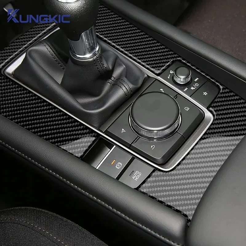 Real Soft Carbon Fiber For 3 BP 2019 2020 2021 2022 2023 2024 2025 Mazda3 Axela Manual Automatic Gear Shift Panel Sticker