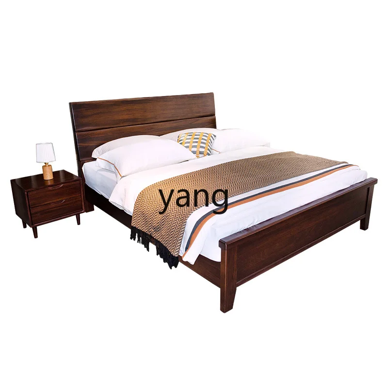 

LTT solid wood simple walnut room double simple and beautiful hard wedding bed