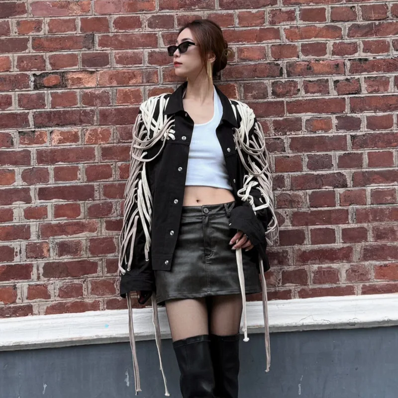 HKSH Spring Autumn New Men\'s Streetwear Dark Punk RO Stylish High Street Rope Jacket Women Chic Fashion Y2K Cotton Coats HK3531