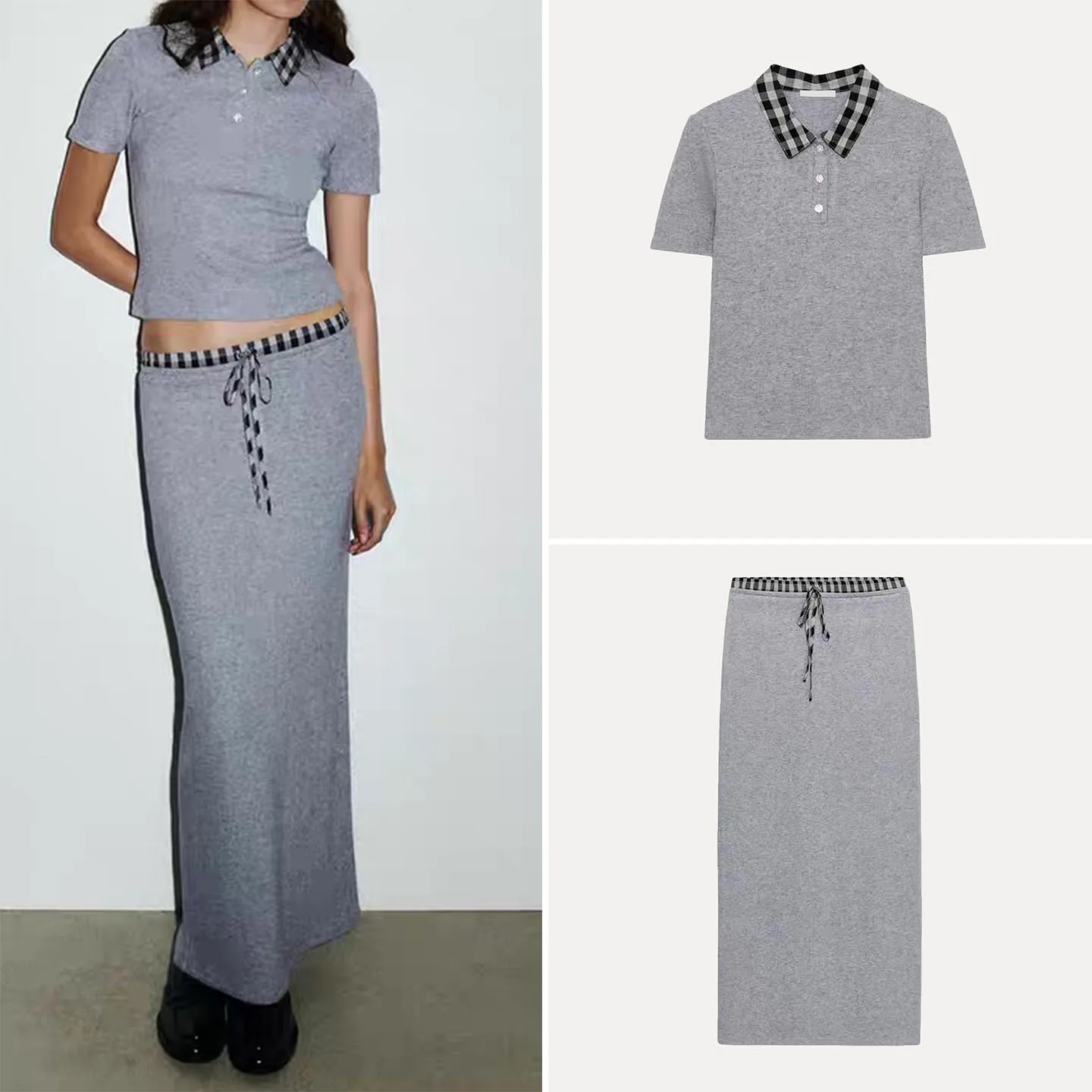 Z レディース ファッションセット 2025年秋シーズン オルトスヴェ プリーツミディスカート ベルト付きデザイン カラースプライシング スレ