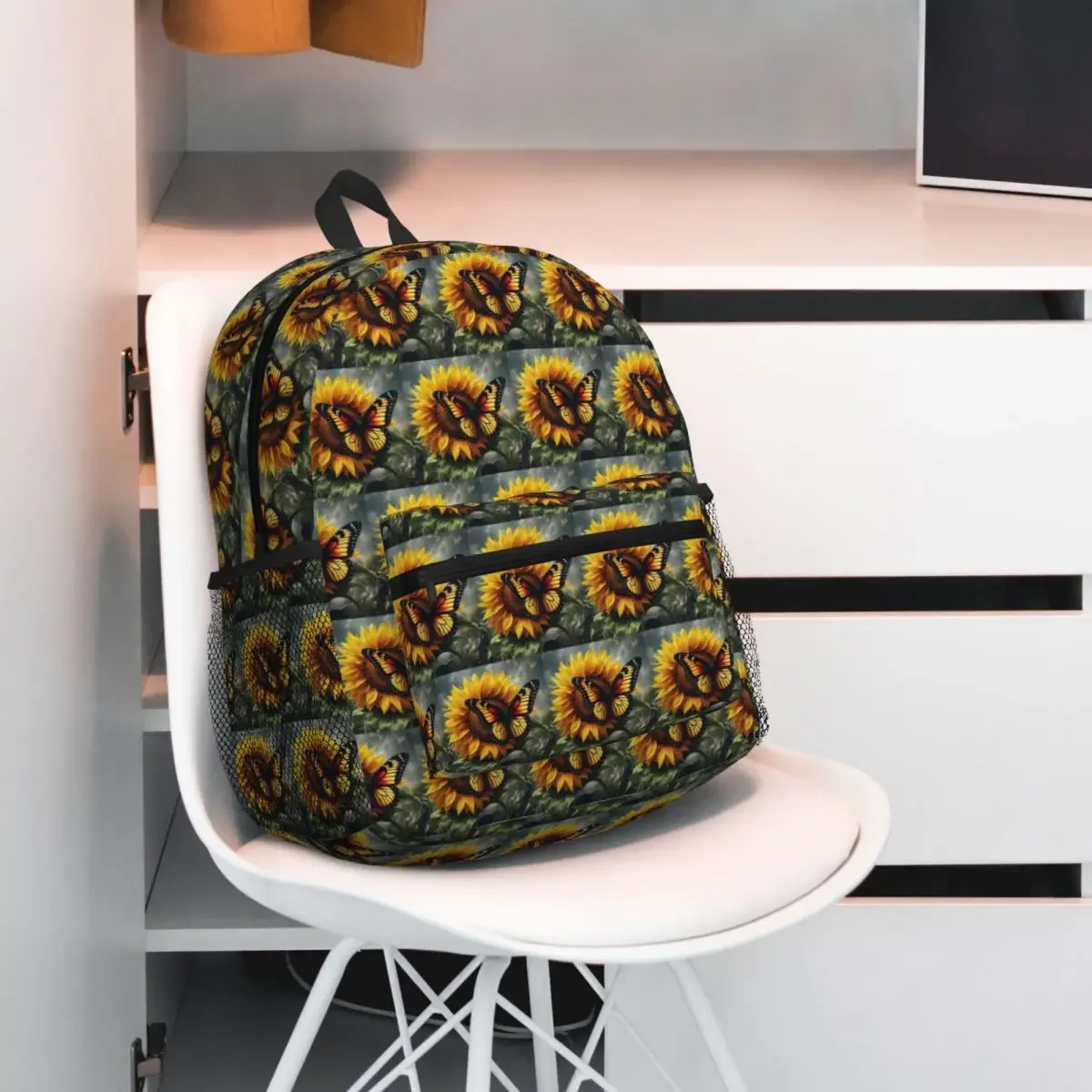 Sunflower And Butterfly Photo Student Backpack School Bag Hiking Travel Daypack for Men Women Fashion Bookbag Shoulder Bags