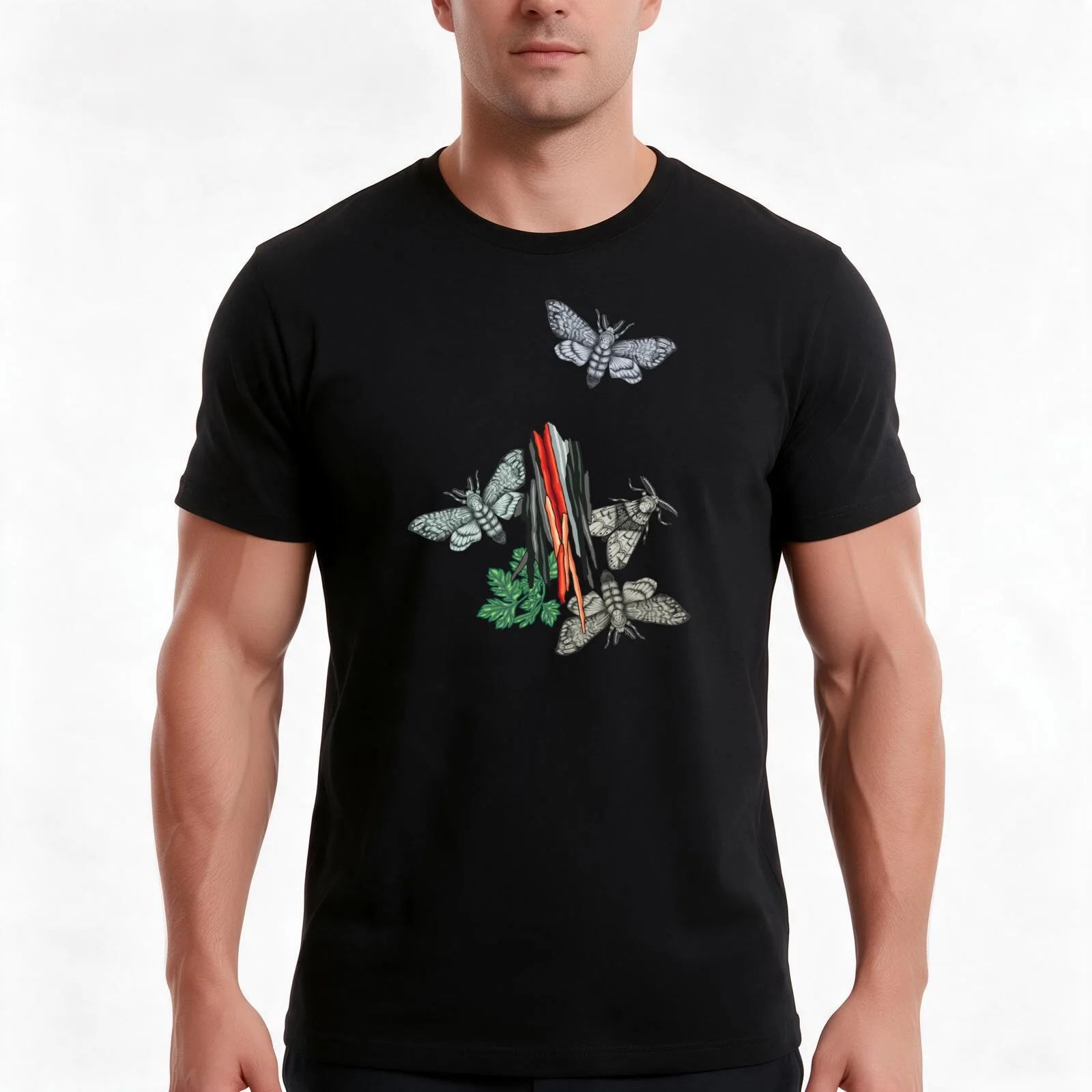Moths and rocks. T-Shirt, Summer Casual Cotton Tee, Oversized Streetwear Tops, Vintage Graphic Print, Loose Fit Short Sleeve