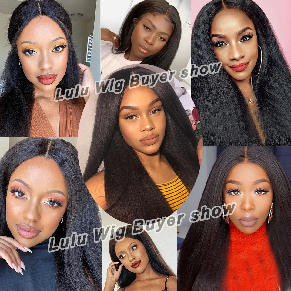 200 Density Glueless Yaki Natural Long Kinky Straight Wigs For Black Women Yaki Straight Wig Hairline with Baby Hair Afro Wigs