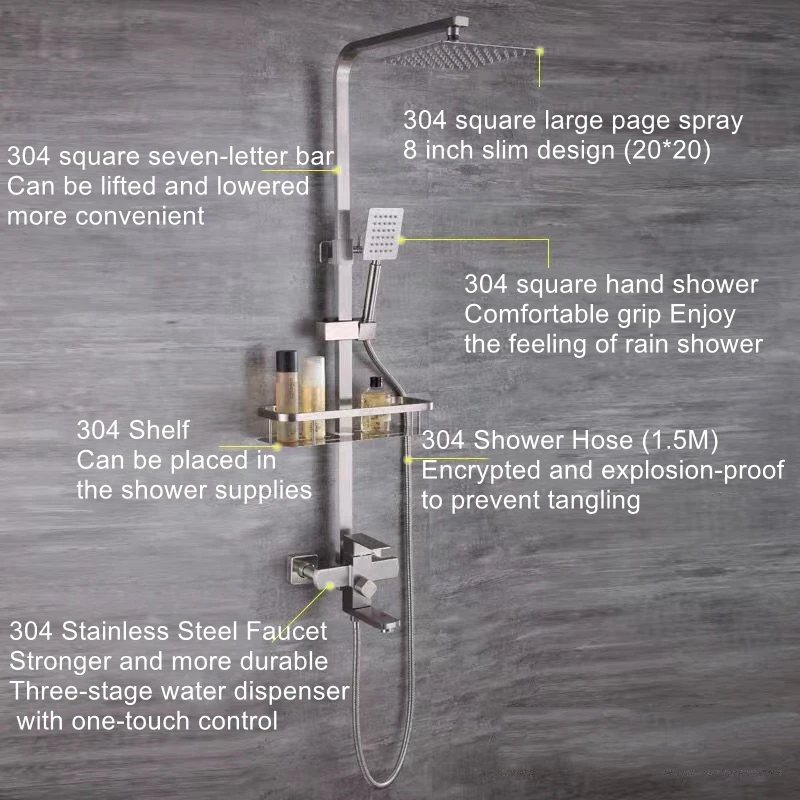 

304 stainless steel quadrilateral shower booster shower set home bathroom showerhead hot and cold booster nozzle