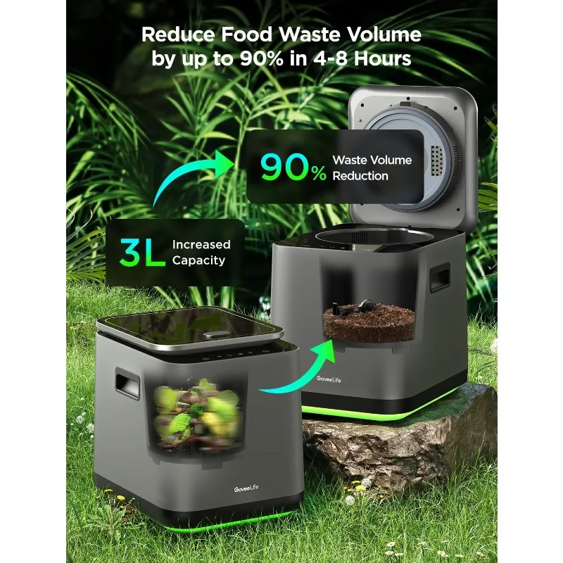 Compost Bin Indoor Odorless with App & Voice Control, Auto-Cleaning, 3 Modes, Turn Food Waste to Fertilizer for Garden