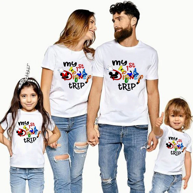 My 1st Disney Trip Family Matching Outfits Cotton Daddy Mommy Brother Sister Tshirt Baby Romper Family Mickey Minnie Clothes