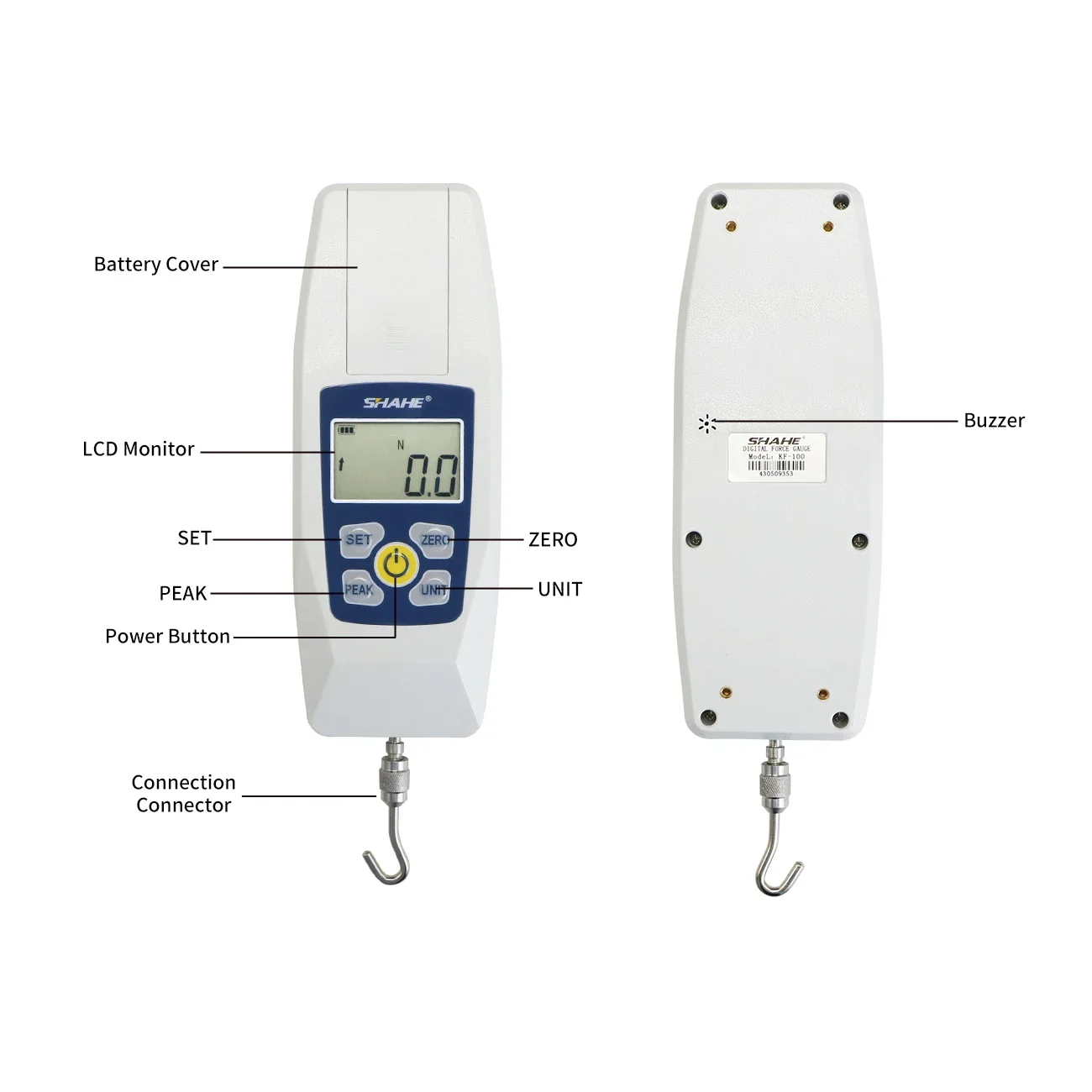 Shahe Digital Force Gauge Push Pull Gauge Portable Force Meter with Units N/LB/Kg/Oz for Quality Control & Material Testing