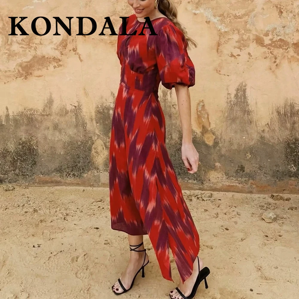 

KONDALA винтажное праздничное женское платье с принтом, модное тонкое длинное платье с бантом весны 2025 года, сексуальное пляжное летнее женское шикарное повседневное платье, Vestidos