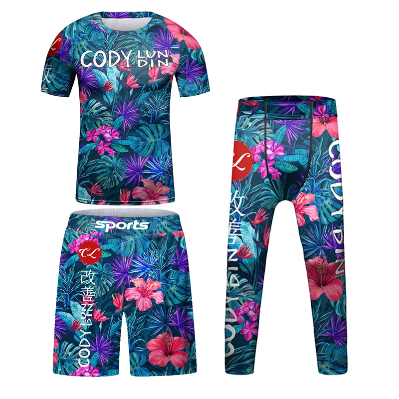 Kids Rashguard Set Bjj Jiu Jitsu MMA Boxing T-shirt +Shorts Boy Boxe kickboxing Children Mma Clothing Sport Compression Tights