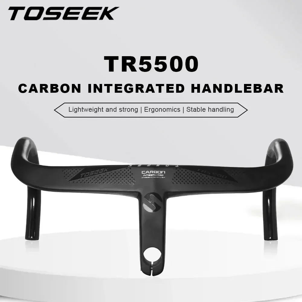 TOSEEK TR5500 Road Bicycle Full T800 Carbon Fiber Stem Integrated  Handlebar Ultra Light 28.6mm with Bike Computer Holder