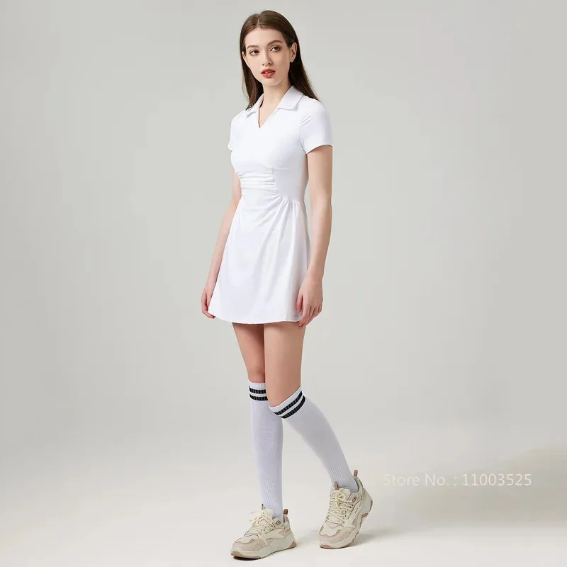 SharpStar Tennis Dress With Shorts V-Neck Breathable Outdoor Sports Dress Slim Pleated Badminton Skorts Workout Gym Dress