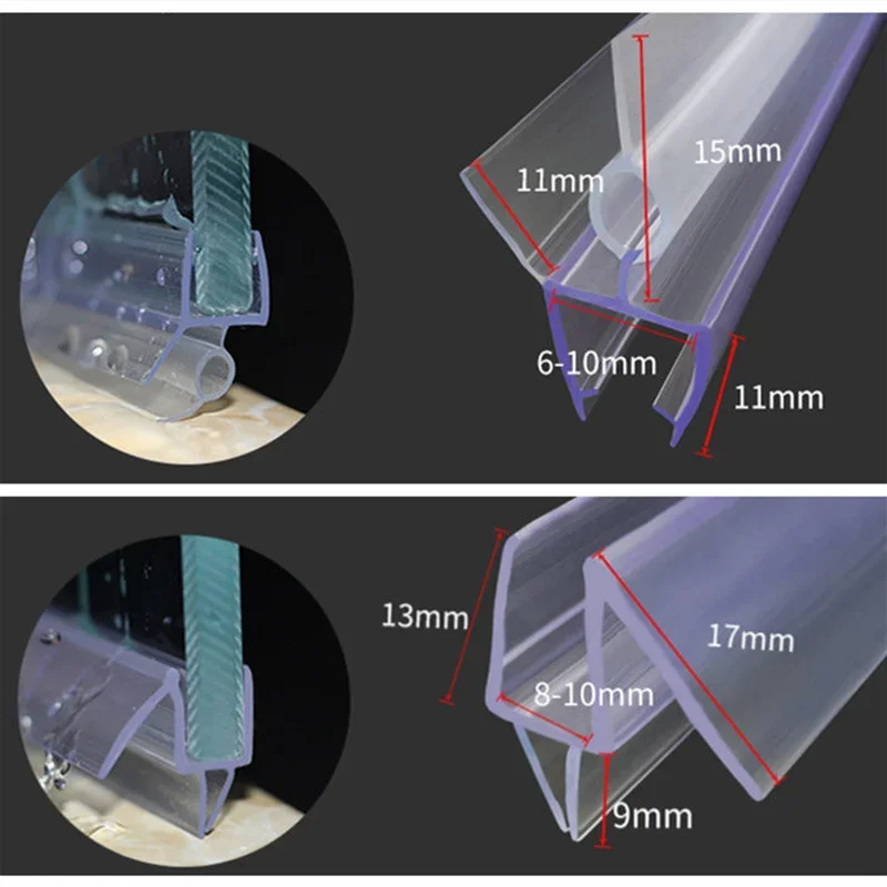 Glue-free shower seal strip transparent pvc sealer 6-12mm Glass Door Sweep water blocking strips Waterproof Window Weatherstrip