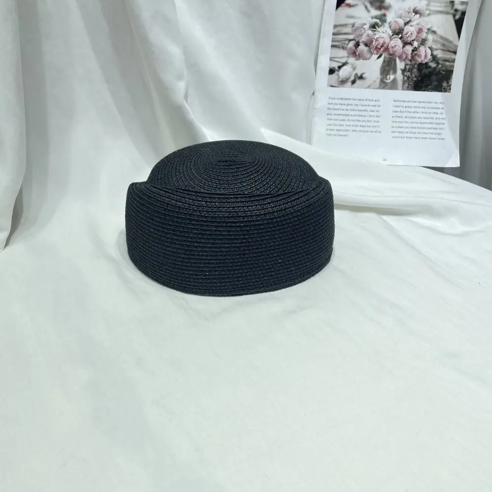 

Women Elegant Straw Pillbox Hat Classic Teardrop Straw Beret Hat Simple Fedoras Sun Hat Airline Uniform