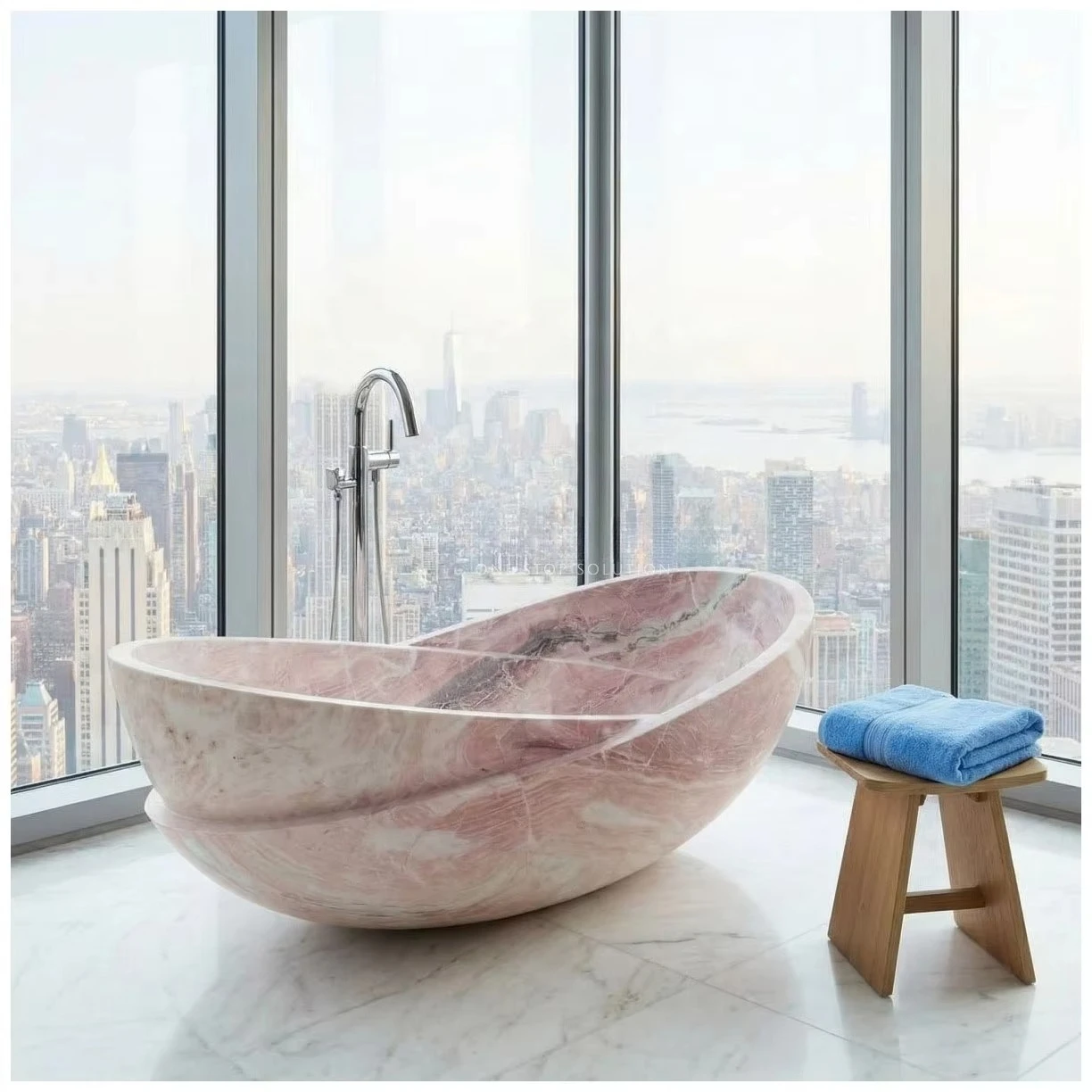 #￥Luxury Sculptural Pink Marble Bathtub Wave Form Rare Pink Onyx Custom Size Marble Freestanding Tub for Hotel Villa Private Spa