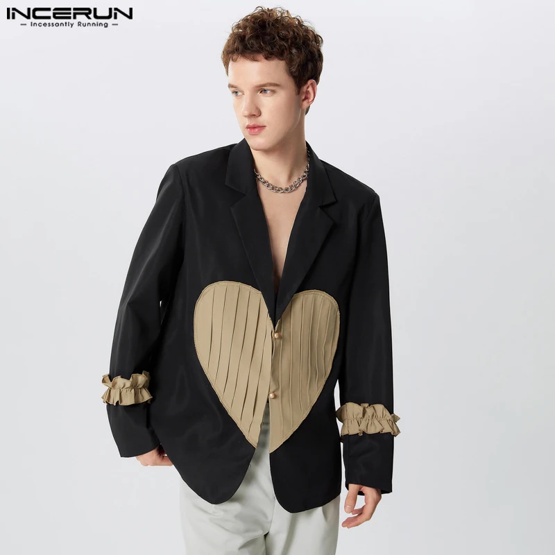 

INCERUN Men's Blazer Patchwork Lapel Long Sleeve Pleated Button Casual Suits Men Streetwear 2025 Fashion Leisure Men Clothing