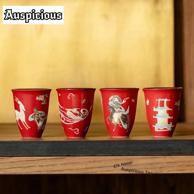 

1pc 30ml China Red Dunhuang Flying Goddess Teacup Tea Bowl Tea Cup Set Tea-tasting Fragrance Cup Chazhan Master Cups Tea Items