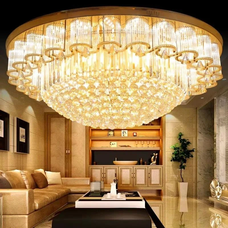 Modern Crystal LED Ceiling Light European Style Gold Round Fixture for Living Room Bedroom Home Decoration Lighting