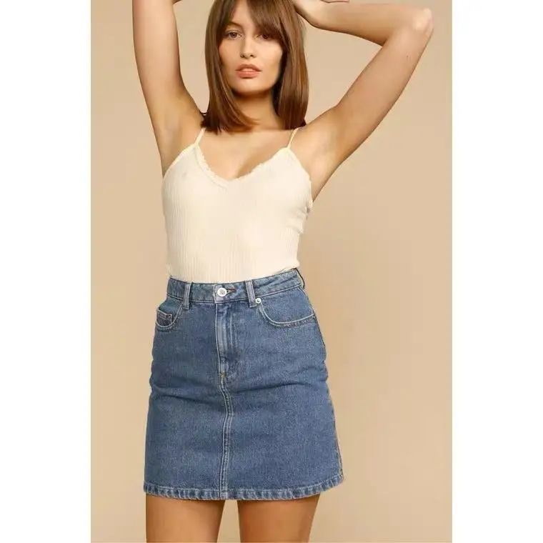 

High Waist Denim Skirt Bodycon A-Line Skirt Retro Sle Spring Summer New Arrival Women's Busin Casual Cotton Skirt