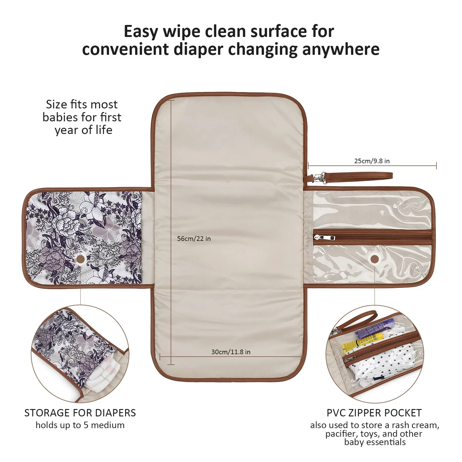 

Portable Diaper Changing Pad, Portable Changing pad for Newborn Girl & boy - Baby Changing Pad with Smart Wipes Pocket