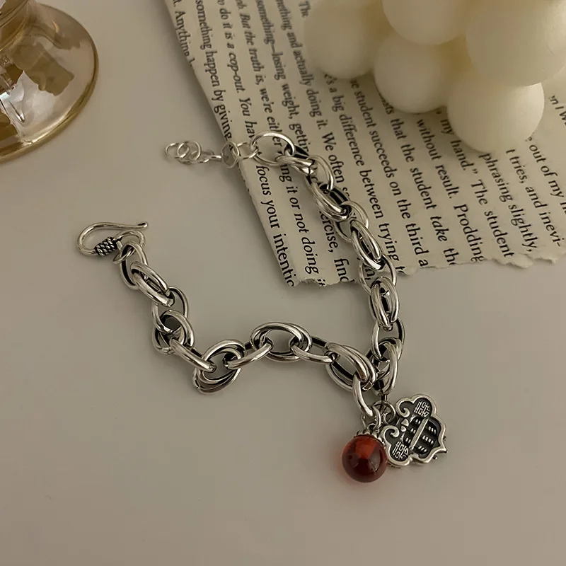 سوار فضة إسترليني للنساء ، حبة حمراء ، خمر ، رغبة ، صيني ، فاتن ، معداد ، موضة فتاة ، هدية مجوهرات ، دروبشيب ، بيع بالجملة