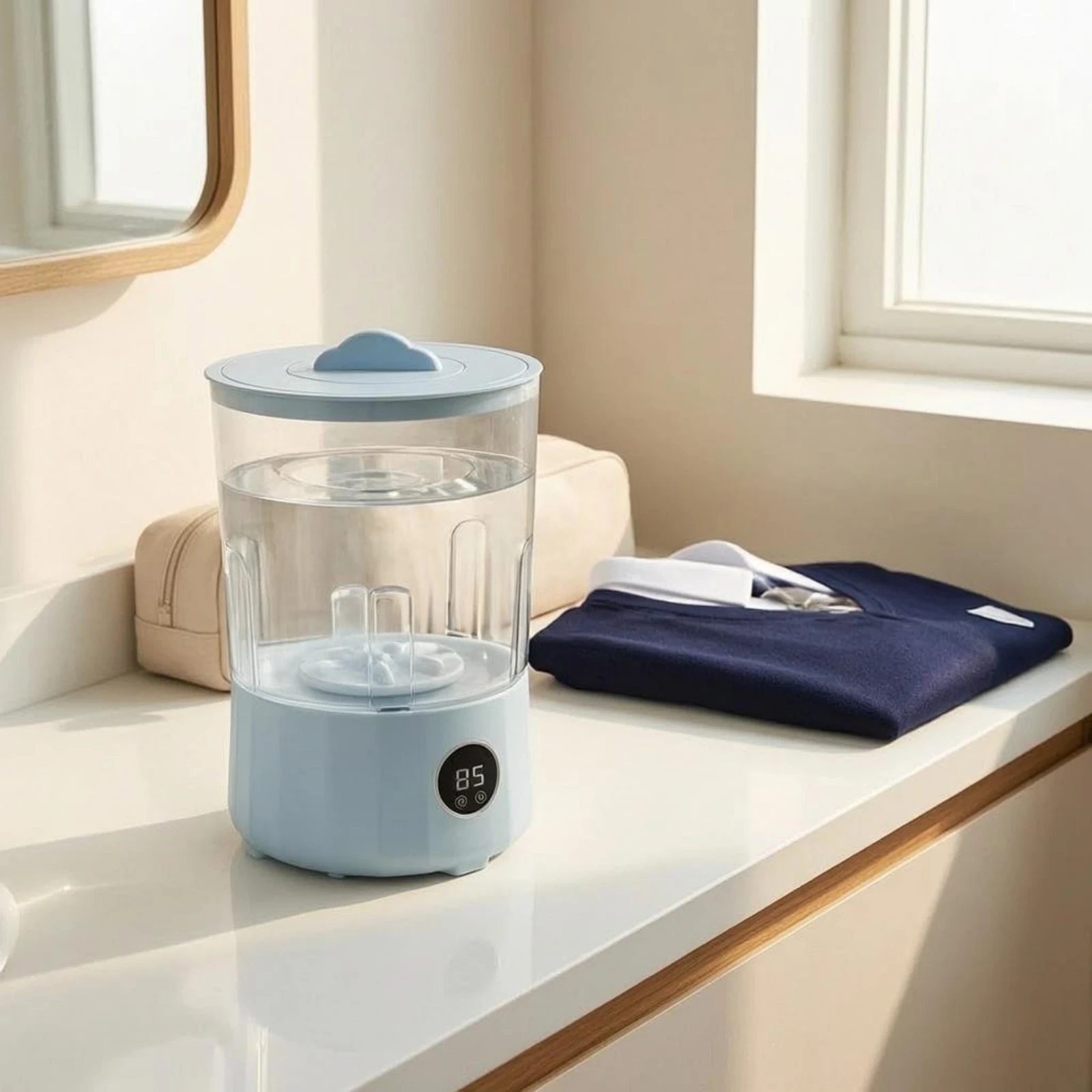 

Wireless Charging Washing Machine Rounded Shape Portable Mini Washing Machine Countertop Mini Washer Compact Laundry Appliance