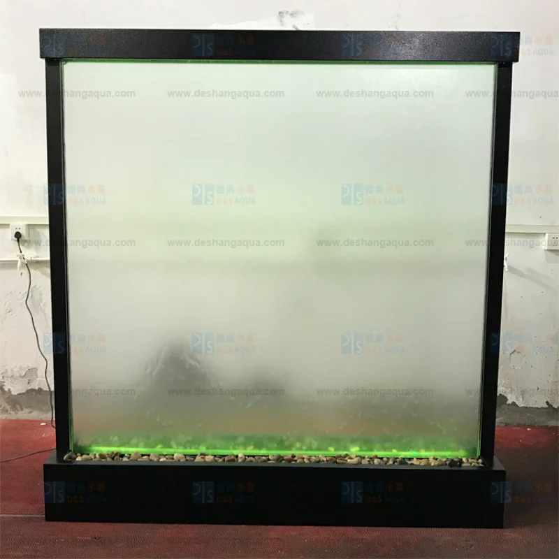 custom.1.8meters Wide by 1.9 Meters High Black Powder Coated Frame Stainless Steel Frosted Glass Indoor Waterfall  Fountains Wat